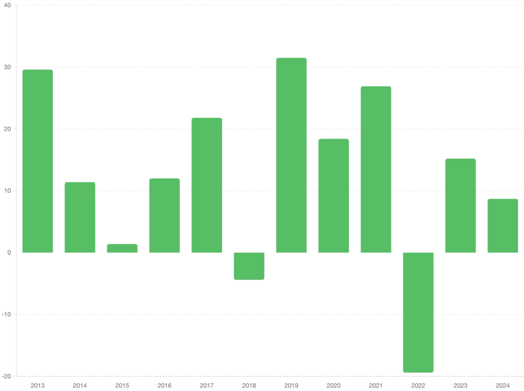 S&P 500 Annual Returns (2013-2024)